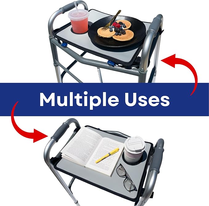RMS Walker Tray with Cup Holder and Straps | Fits Most Standard Folding Walker, Mobility Walker Accessories and Medical Table for Seniors or Individuals with Disability