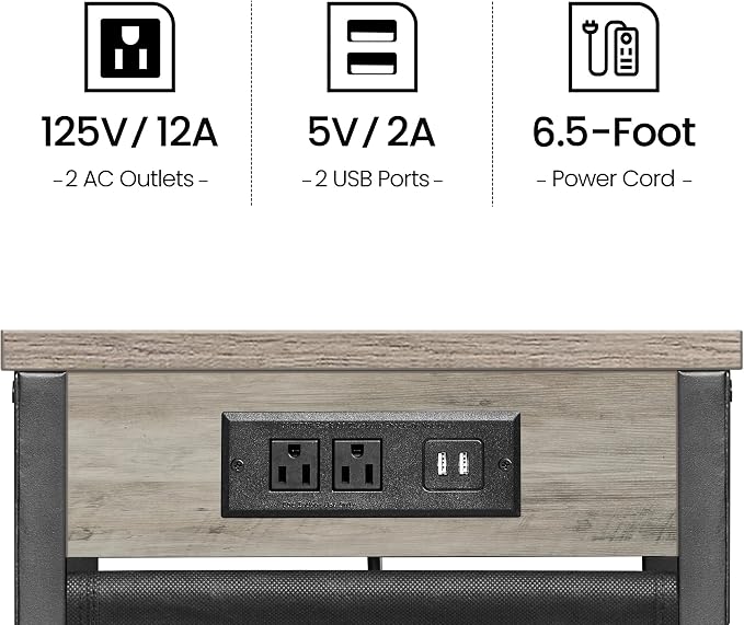 TUTOTAK C Shaped End Table with Charging Station, Side Table for Sofa | Couch Table with Storage Bag, TV Tray with 2 USB Ports and Outlets, Living Room and Bedroom, Greige TB01BG024