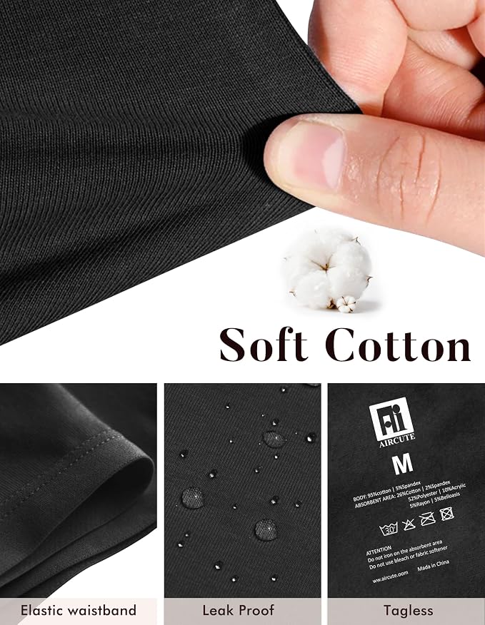 AIRCUTE Washable Leak Proof Incontinence Underwear for Women Absorbency Bladder Control Briefs 70ML,3 Pack (3XL,3 Black)