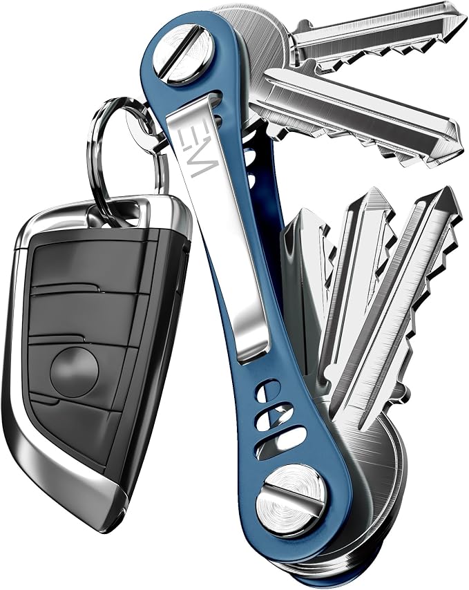 EM Compact Key Holder, Pocket Key Organizer, 14 Keys Key Bar | Fits 4.6 mm or larger keyholes only. Small hole keys like mailbox keys may not fit. Anti jingle, removable clip