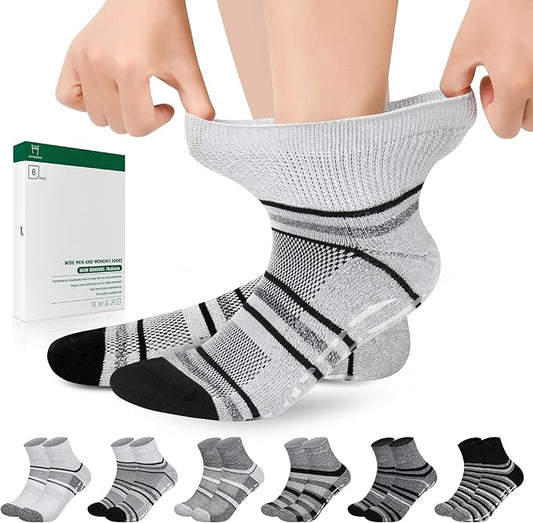 Bulinlulu Bamboo Viscose Diabetic Socks with Grippers for Men Women -6 Pairs Non Binding Ankle Slipper Socks Size 6-9 9-12