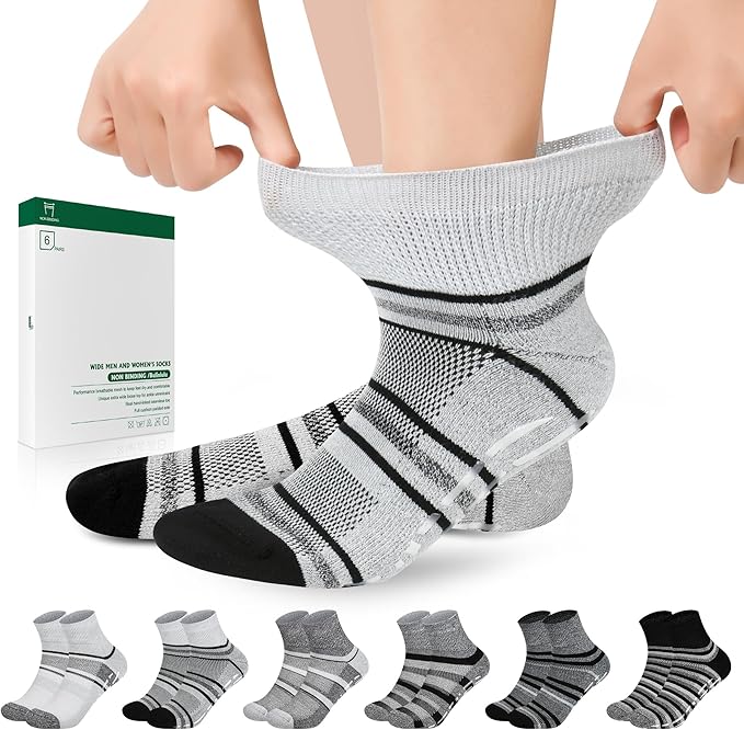 Bulinlulu Bamboo Viscose Diabetic Socks with Grippers for Men Women -6 Pairs Non Binding Ankle Slipper Socks Size 6-9 9-12