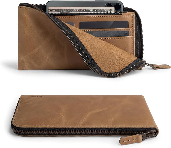 Hide & Drink, Leather Long Zippered Wallet, Holds Up to 8 Cards Plus Coins And Flat Bills, Phone Holder, Cash Organizer, Travel Essentials, Handmade, Single Malt Mahogany