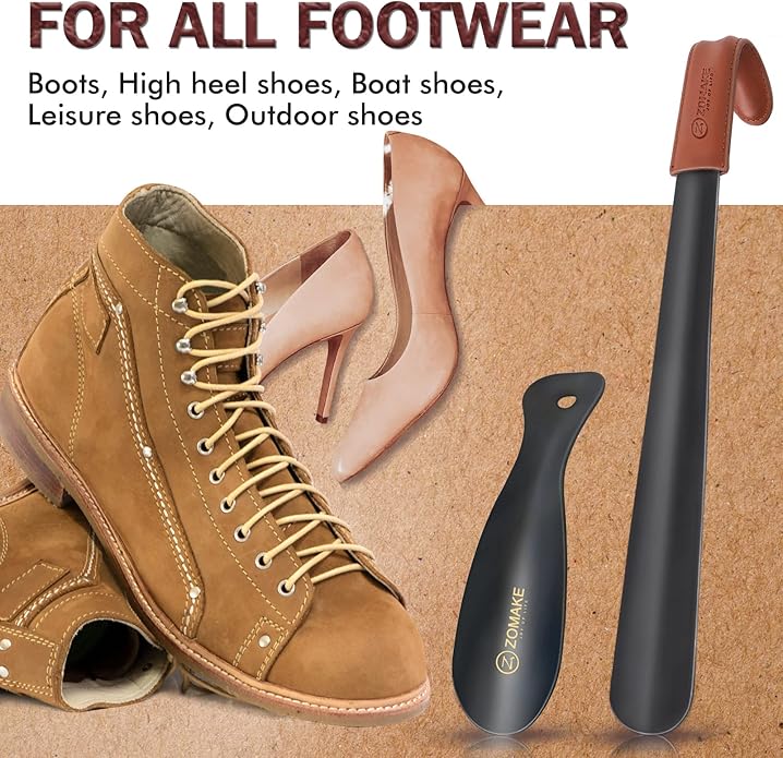 ZOMAKE Long Shoe Horn for Seniors Men,Metal Shoehorn Long handle for Boots, 22.8'' Shoe Spoon Helper