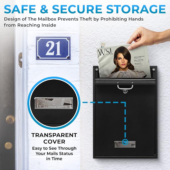 Wall Mounted Locking Vertical Dropbox Mailbox - Safe and Secure (Large) | Made with Galvanized Steel (Dark Gray)