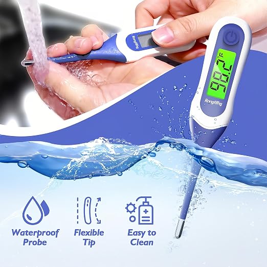 Digital Thermometer for Adults, Kids & Babies, 8-Second Fast Reading Oral Thermometer with Fever Alarm, Waterproof Baby Thermometer for Oral Rectal Underarm, 3-Color Backlit LCD,Storage Case Included