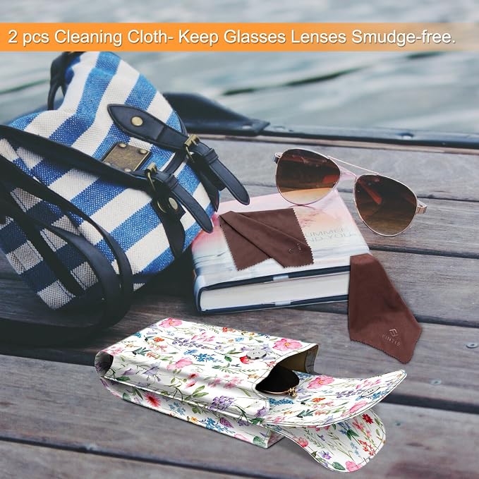 FINTIE Double Glasses Case with Carabiner Hook, Portable Vegan Leather Eyeglass Case Anti-scratch Sunglasses Pouch