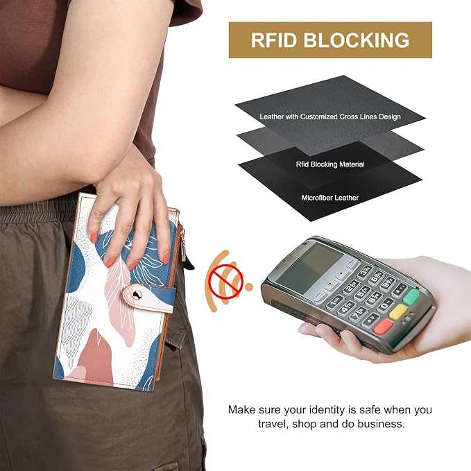 Travelambo RFID Wallet Women Large Size Bifold Multi Card Wallet Case with Zipper Pocke Credit Card Holder for Women