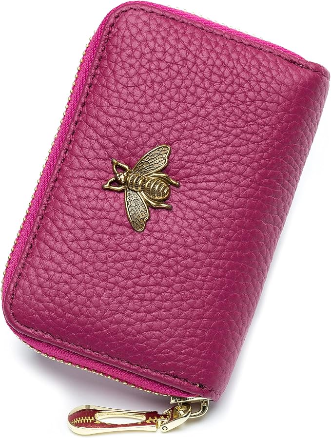 imeetu RFID Credit Card Holder, Small Card Wallet Women, Leather Card Case | Genuine Leather Women's Card & id Cases, Change Coin Purse with Zipper Keychain id Window, 20 Colors & 3 Styles, Daily, Gifts