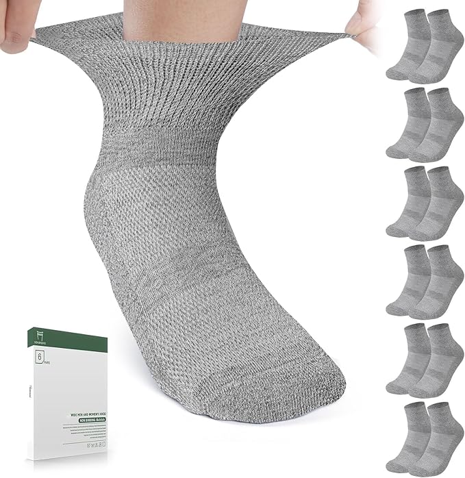 Bulinlulu Bamboo Viscose Diabetic Socks, 6 Pairs Non Binding Ankle Socks, Reinforced Toe, Size 6-9/9-11/13-15