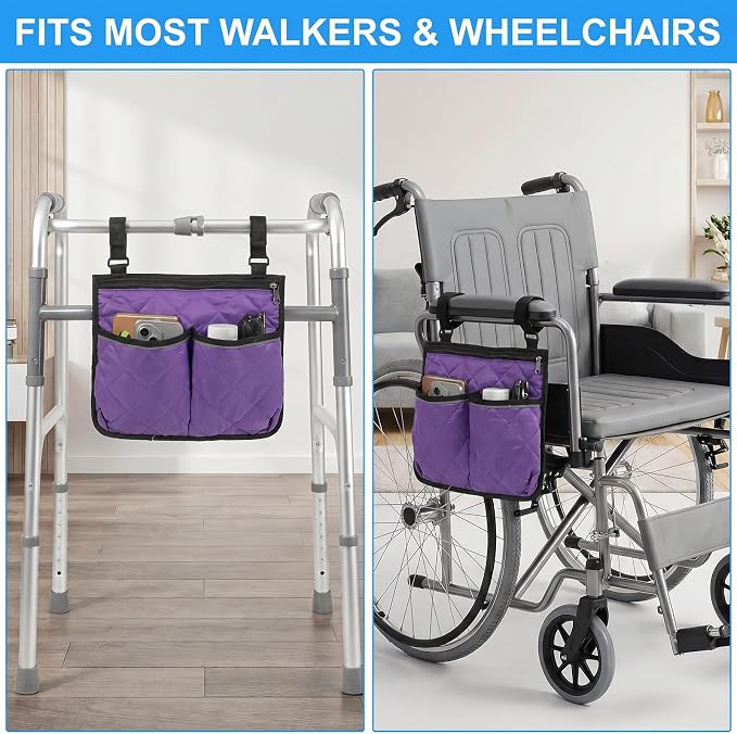 Walker Bag for Folding Walker Walker Basket with Reflective Safety Strips Foldable Wheelchair Storage Bag with 2 Adjustable Straps for Night Visibility Seniors Elderly