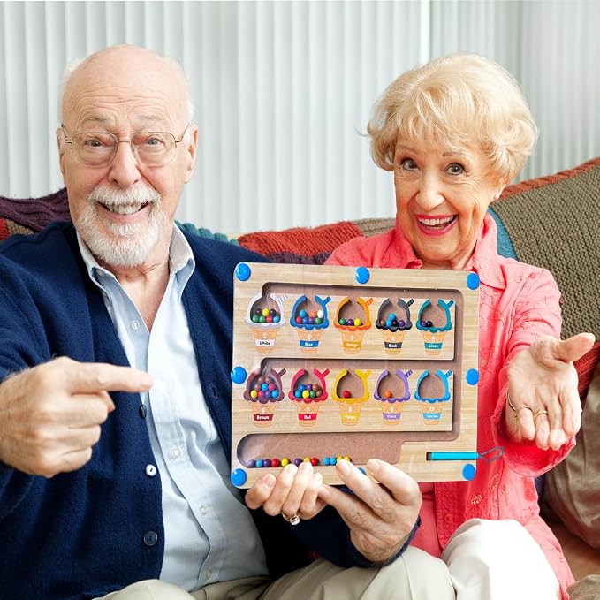 Wooden Alzheimer's Supplies for Seniors- Color and Number Matching Maze Board Suitable for Parkinson's Patients and Alzheimer's Patients - a Brain-Training Sensory Cognitive Maze Board