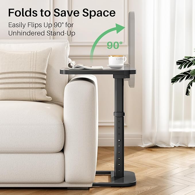 Kitstorack TV Tray Table, Adjustable Height & Rounded Metal Corners, Snack Table for Couch, Sofa, Bed, Chair, Living Room, C Shaped End Side Table for Eating, Dinner or Laptop, Small Spaces, Dark Gray