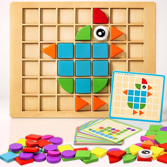 Activities for Dementia Patients, 80 Tiles Wooden Puzzle Games for Seniors, Colorful Shape Pattern Alzheimers Products for Elderly, Tile Matching Memory Cognitive Busy Board Gadgets Gifts