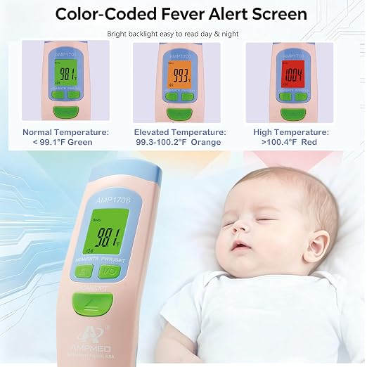 Medical Grade Non-Contact Forehead Thermometer, Pink | With Case, Adults, Kids & Infants, No-Touch, Temporal Fever Thermometer
