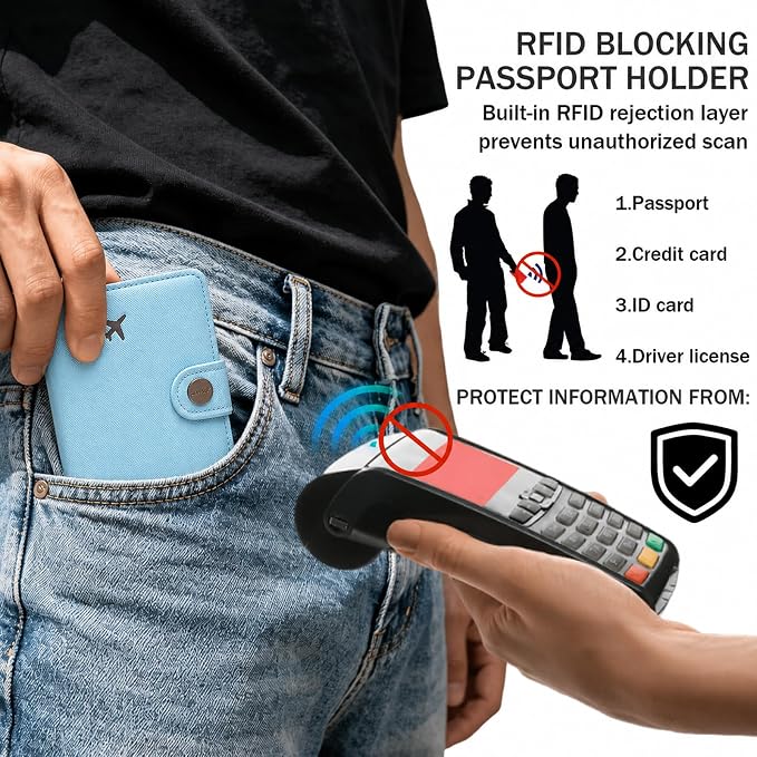 Passport Holder RFID Blocking Travel Wallet, Paradise Blue | Passport Cover with Multiple Card Slots, Water-Resistant & Easy-Carry, Must-Have Travel Accessory for Men & Women.