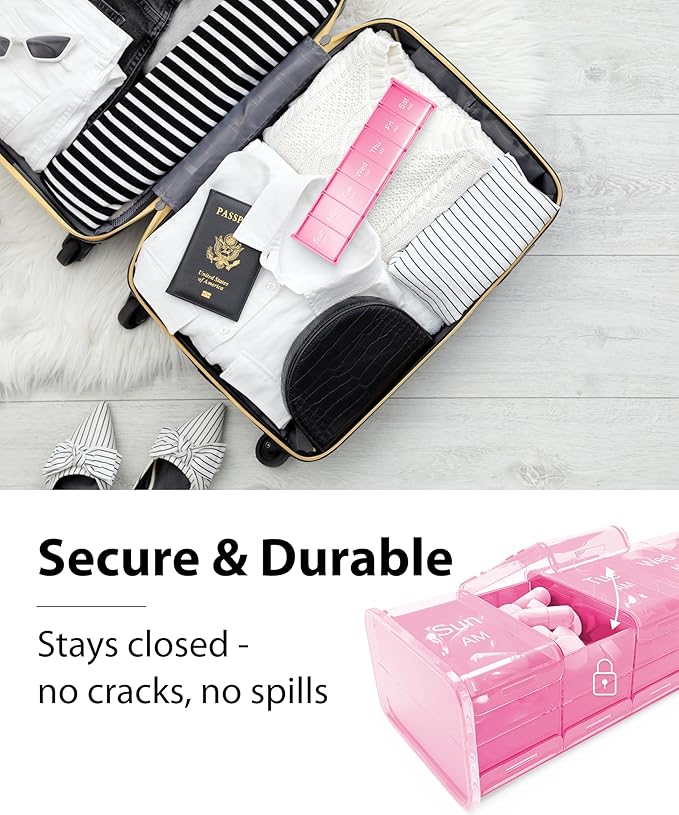 Extra Large Pill Organizer - XXL Vitamin Holder for Weekly Supplements - Double Sided Pill Box 7 Day with Big AM PM Compartments Huge Daily Medicine Dispenser 2 Times a Day Reliable and Easy-to-Use