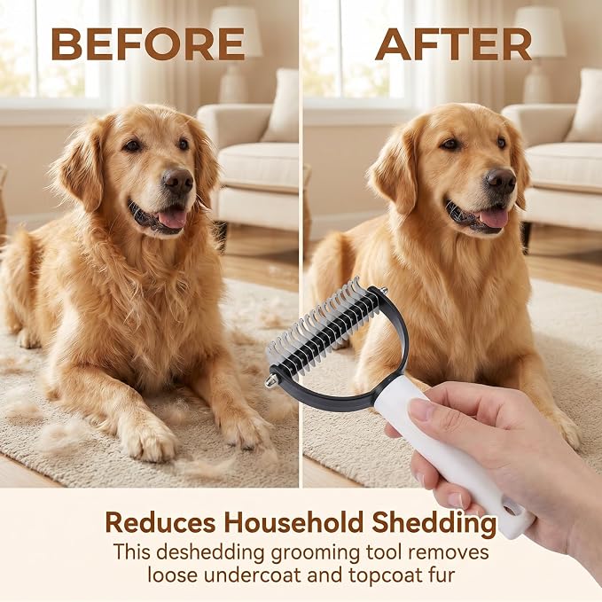 2-In-1 Double Sided Dematting Comb for Cats & Dogs, Multi-Functional Pet Detangling Comb, Double Sided Lint Remover Comb with Lint Roller, Suitable for Both Long and Short Haired Pets (2 pack)