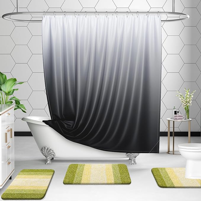 OLANLY Bathroom Rug Set 2 Piece, Soft Absorbent Microfiber Bath Mats and U-Shaped Contour Toilet Rug, Non-Slip, Machine Wash Dry, Plush Shaggy Bath Mats for Bathroom (24"x16"+U24 x20, Olive Green)