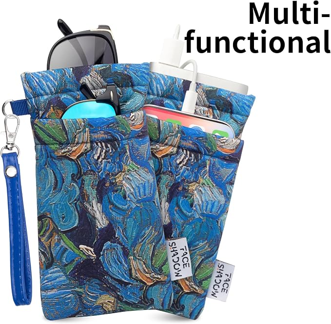 Face Shadow Double Glasses Case Soft Eyeglass Case For Women Men Squeeze Top Sunglasses Case With Cleaning Cloth