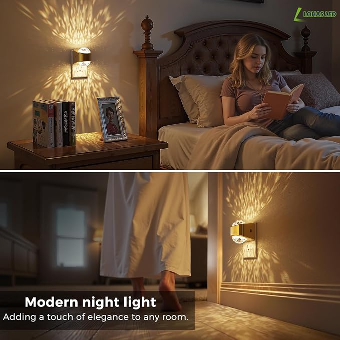L LOHAS LED Projector Night Light,Night Lights Plug into Wall | Plug in Night Light with Dusk to Dawn Sensor,3000K Soft White,Projector Nightlight for Bathroom Bedroom Hallway
