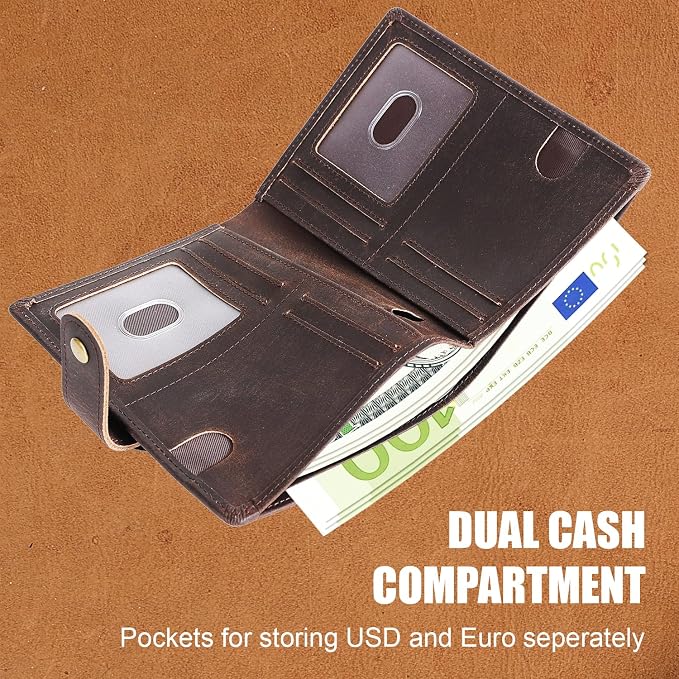 Vitus Full Grain Leather Passport Wallet, Travel Document Organizer with RFID Blocking, Dual Passport Slots, Dual Cash Pockets, Multiple Card Holders, a 60-Page Travel Notebook & Pen Included
