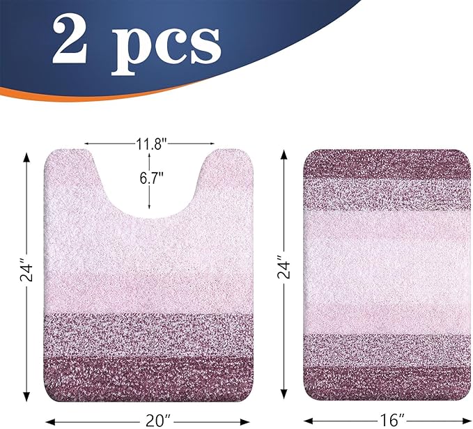 OLANLY Bathroom Rug Set 2 Piece, Soft Absorbent Microfiber Bath Mats and U-Shaped Contour Toilet Rug, Non-Slip, Machine Wash Dry, Plush Shaggy Bath Mats for Bathroom (24"x16"+U24 x20, Mauve)