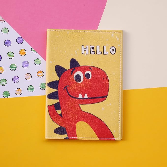 Passport Cover for Kids, Women and Men, Cute Travel Passport Holder (Hello Dino)
