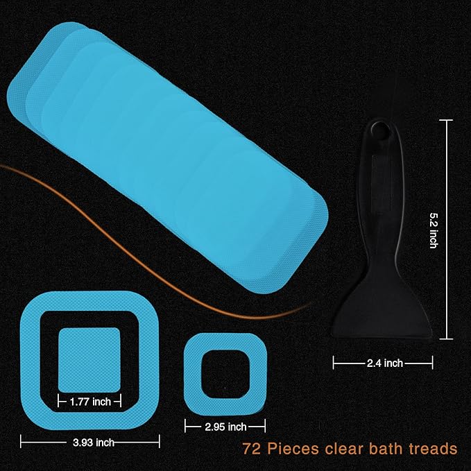 Non-Slip Bathtub Stickers, 36 PCS Safety Bathroom Tubs Showers Treads Adhesive Decals Scraper (Blue)
