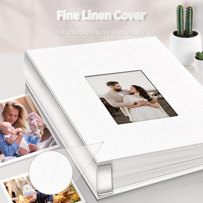 Artfeel Photo Album 4x6 with 1000 Pockets,Slip-in Picture Albums,Linen Cover Memory Book with Front Window,White Page Vertical Photo Book for Wedding,Family,Anniversare,Baby,Vacation