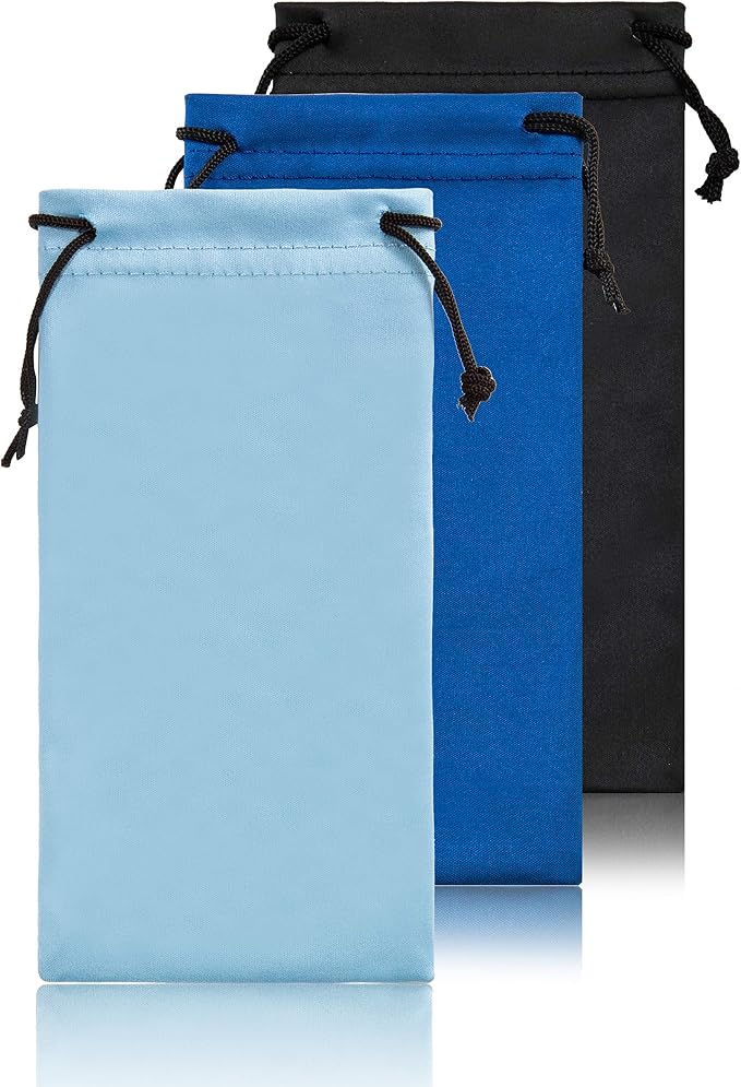 TRIUMPH VISION Glasses Case Soft Eyeglass Case Sunglass Pouch Cloth 3 Pack | Thick Microfiber Pouch Drawstring Pouch Eye Glass Bag Sunglasses Sleeve Storage, Lens Protection Cover,Cleaning Lens Screen