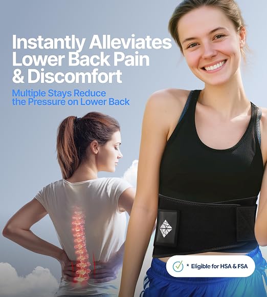 Ultra Thin Adjustable Back Brace for Men & Women - Flexible Supportive Lower Back Pain Relief with Breathable Dual-Tension Straps & Industrial Grip for Sciatica, Scoliosis, Herniated Disc, S