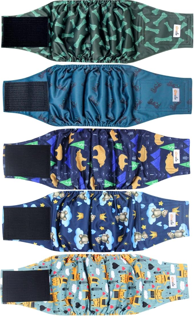 5 Pack Dog Diapers Male, Premium Belly Bands for Male Dogs, High Absorbing Male Dog Pee Wraps for Doggie in Incontinence or Excitable Urination and Training XL