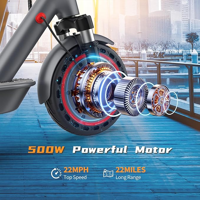 Electric Scooter, 10"/8.5" Solid Tire, 500W/350W Powerful Motor & 19/22 MPH Top Speed, 28/25/22/16 Miles Long Range, Folding E Scooter with Dual Braking for Teens and Adults