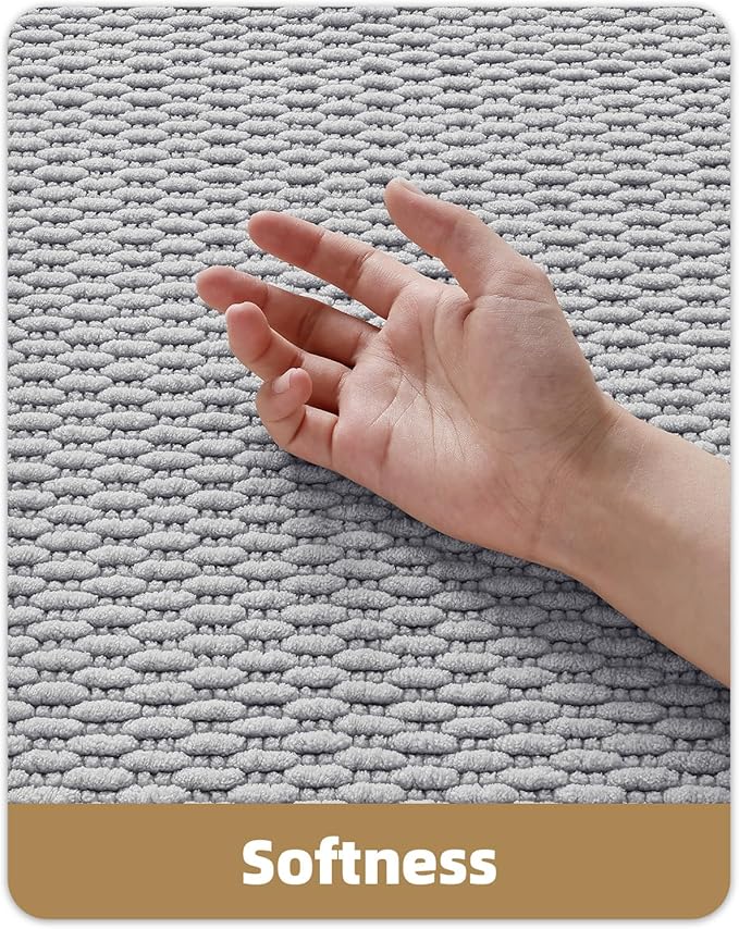 Color&Geometry Bathroom Rugs with Rubber Backing, Non Slip Machine Washable Bath Mat, Soft Absorbent Chenille Boho Carpet for Bathroom Floor, Tub and Shower,24"x36", Light Grey