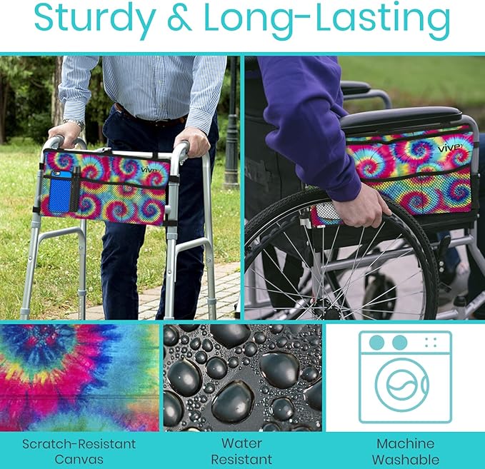 Vive Walker Bag - Accessories Wheelchair Basket Pouch (Water Resistant) - Seniors Caddy Accessory Attachment for Folding, Rolling Walkers - Carry Storage Carrier Tote - Lightweight, Universal Size