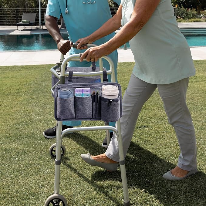 BAGSFY 2-Pack Walker Side Bag, Universal Walker Accessories with Cup Holder, Waterproof Folding Walker Organizer Caddy Pouch for Most Walkers with Side Bars, Double-Sided Storage for Seniors & Elderly