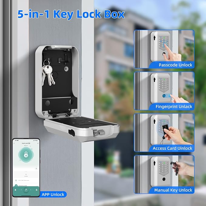 Smart Lock Box, Key Lock Box for Outside, WiFi Lock Box App Controlled, Realtor Lock Box with Bluetooth Digital Keypad, Outdoor Security Box for Keys for Homeowners Families Agents Office