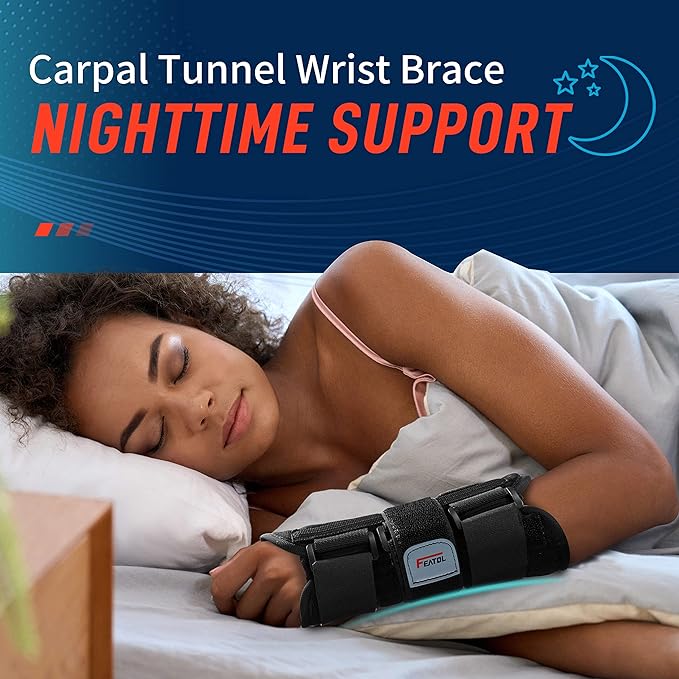 FEATOL Wrist Brace Hand Brace, Carpal Tunnel Wrist Splint Night Support for Women Men, Pain Relief Support -Tendonitis, Arthritis, Sprain, Left Hand, Medium/Large