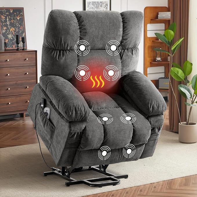 Power Lift Recliner Chair for Elderly with Vibration Massage and Lumbar Heating, Electric Lift Recliner Sofa with USB Charging Port and Side Pocket, Adjustable Lift Chair for Living Room Comfort