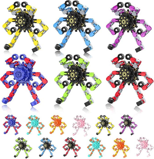Transformable Fidget Spinners,18PCS Funny Sensory Fidget Toys Adults Deformable Chain DIY Robot Spinner,Fingertip Stress Relief Gyro Toy Halloween Party Favors Christmas Stocking Stuffers for Kids
