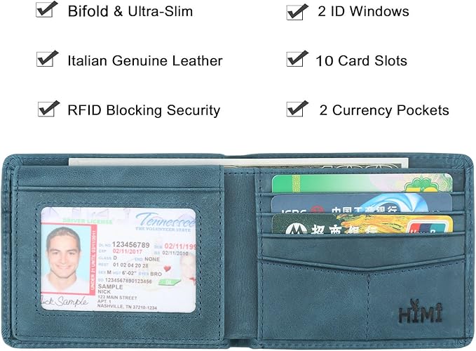 HIMI Wallet for Men-Genuine Leather RFID Blocking Bifold Stylish Wallet With 2 ID Window