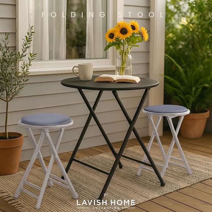 Lavish Home Folding Stool with Padded Backless Seat Set of 2, Gray, 24” | Counter Height Bar Stools with 225lb Capacity, Portable Indoor & Outdoor, Extra Seat for Kitchen, Rec Room or Camping