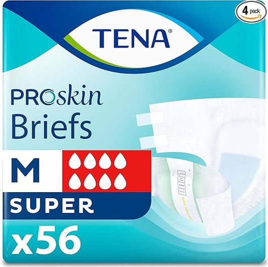 TENA ProSkin Unisex Adult Diapers with Tabs, Maximum Absorbency, Medium, 56 ct