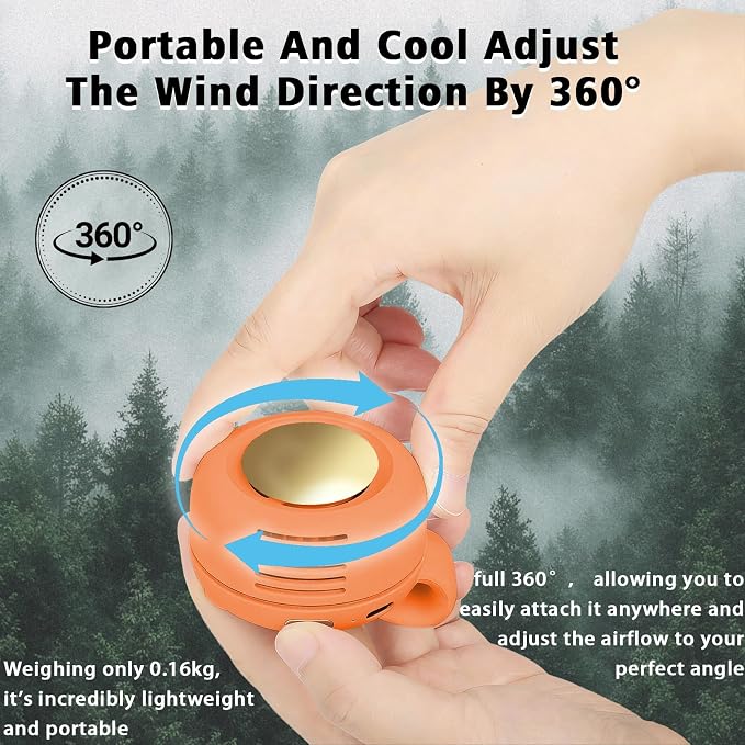 Portable Clip-On Fan, Mini USB Rechargeable 360° Rotatable Fan, Personal Fan 3-Speed Silent Mini Bladeless Fans (Orange)