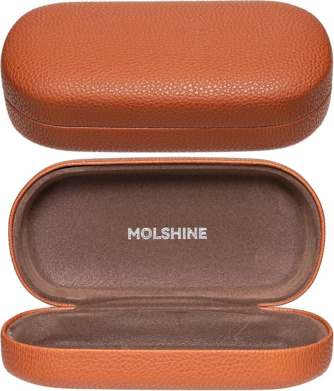 molshine Hard Shell Leather Sunglasses Case,Classic Large Glasses Case for Women Men,Sunglass Eyeglasses