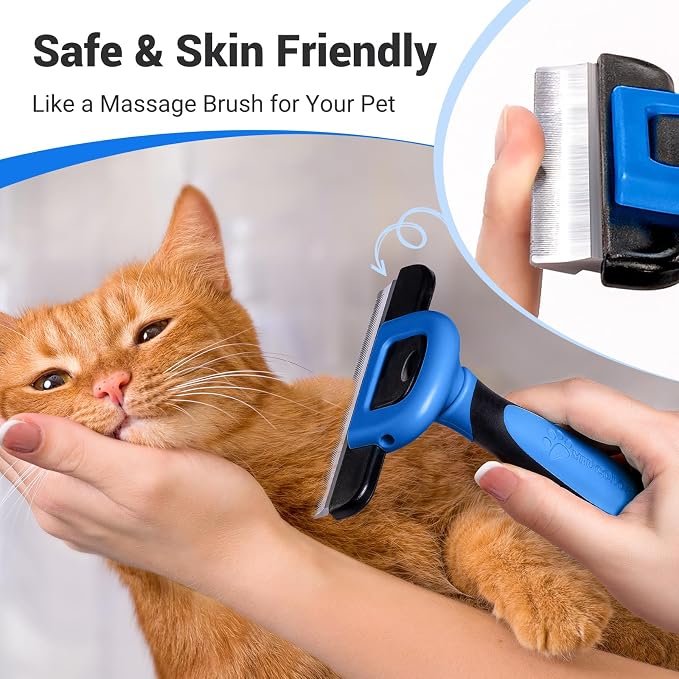 MIU COLOR Pet Grooming Brush, Deshedding Tool for Dogs & Cats, Effectively Reduces Shedding by up to 95% for Short Medium and Long Pet Hair (Navy Blue)