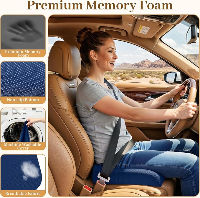TranquilRelax 2XL Memory Foam Seat Cushion for Office Chair, 3.7-Inch, Blue | Medium-firm Support for Long Sitting, Washable Mesh Cover, Non-slip Base, Perfect for Car Seats & Short Drivers