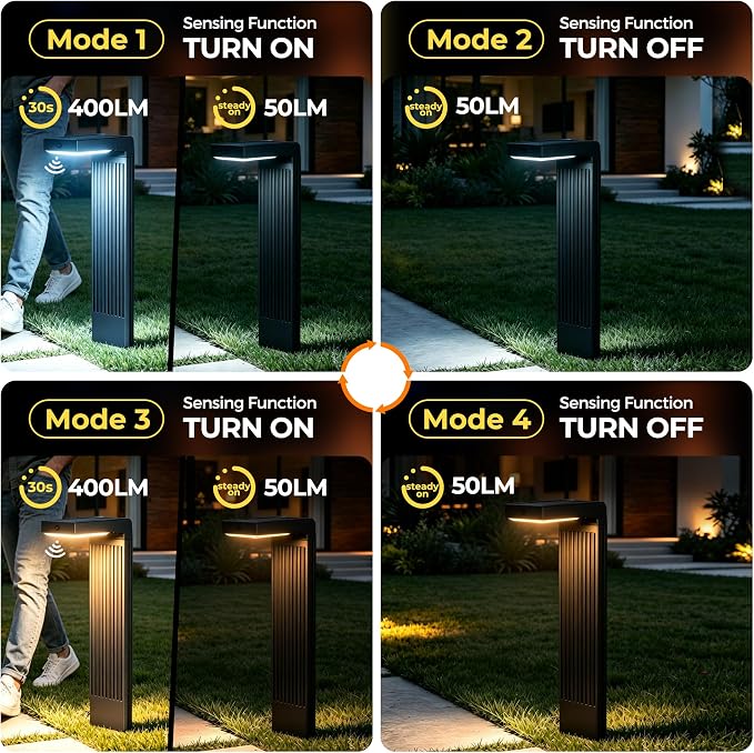COXSENI Motion Sensor Solar Pathway Lights Outdoor,6 Working Modes,6 Pack | 400LM,Auto 150° Sensing Angle,16.5 Ft Detection Distance,2 Color Temperatures,IP65 Waterproof,Garden,Yard,Driveway,Walkway
