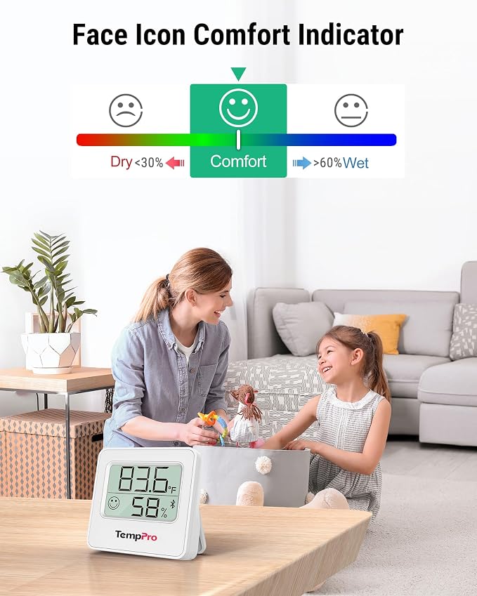 TempPro TempAir 3 Pack Digital Hygrometer Indoor Thermometer of 260FT | Bluetooth Thermometer Humidity Meter with Smart App, Room Thermometer with Temperature Humidity Sensor